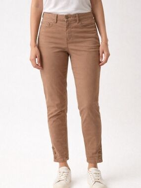 Charlie B beige pants 12 chic button hem slim fit casual elegant